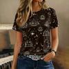 Women Raglan Sleeve Casual Short Sleeve Top Halloween Print Round Neck T Shirt Lightweight Comfortable Fit