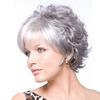Women Grandmother Gray Short Curly Wig Synthetic Hairpiece Fluffy Matte