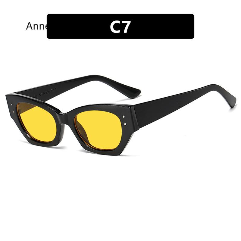 Vintage Retro Rivet Cat Eye Sunglasses Women Fashion  Designer Luxury Polygon Small Sun Glasses Eyeglasses UV400 gafas