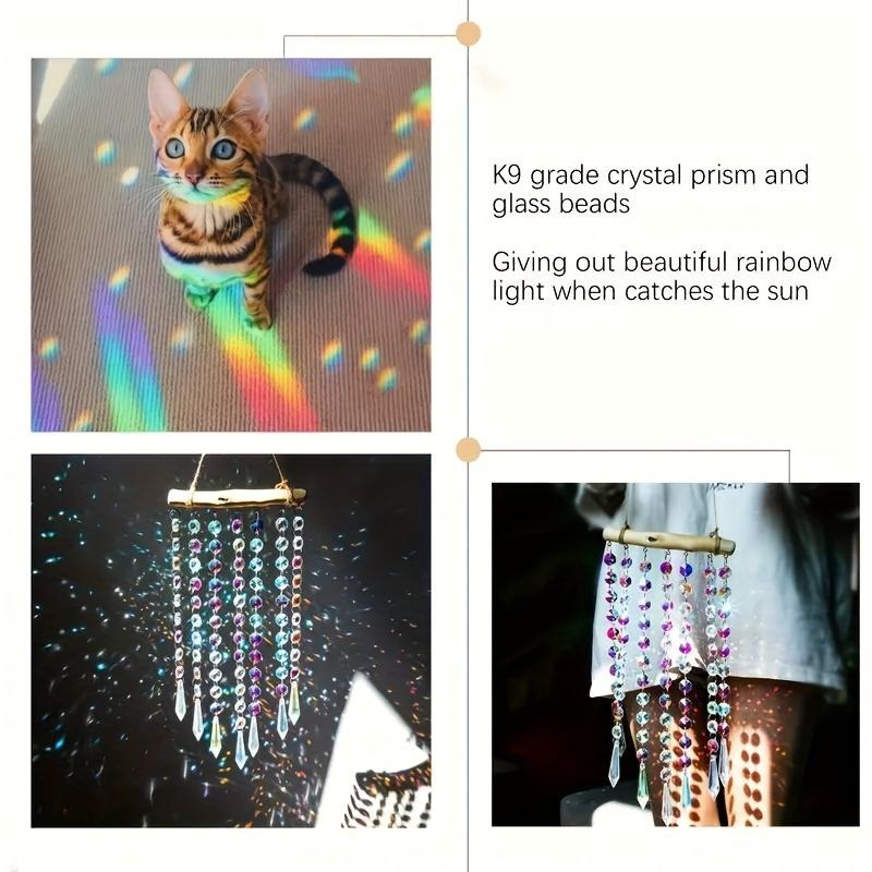 1pc Glass Suncatcher Hanging Crystal Wind Chime with Colorful Glass Bead Chains and Wooden Bead Pendant for Jewelry Making