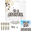 High-quality Party Tableware Set Black Brown Cow Print Paper Plates Cups And Utensils