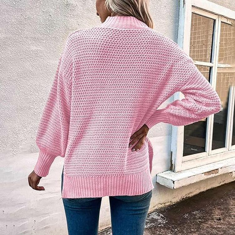 Women Warm Knitted Sweater Round Neck Pullover Jumpers Long Sleeve High Collar Knit Sweaters Tops Outerwear