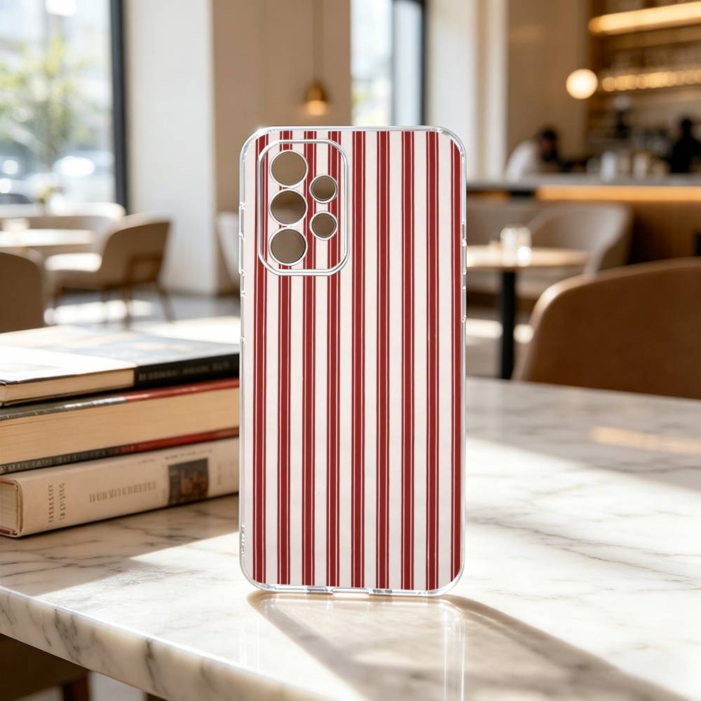 Burgundy White Stripe Pattern Phone Case For Samsung S25,S24,S21,S22,S23,S30,Ultra,S20,Plus,Fe Transparent Cover
