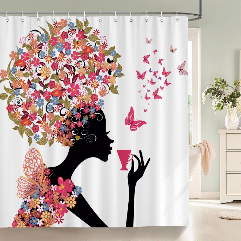 

Цветочная бабочка, девушка, занавеска для душа, водонепроницаемая, ванная комната, милая, женщина, фея, занавеска для душа, полиэстер, ткань, домашний декор, крючок W150xH180cm