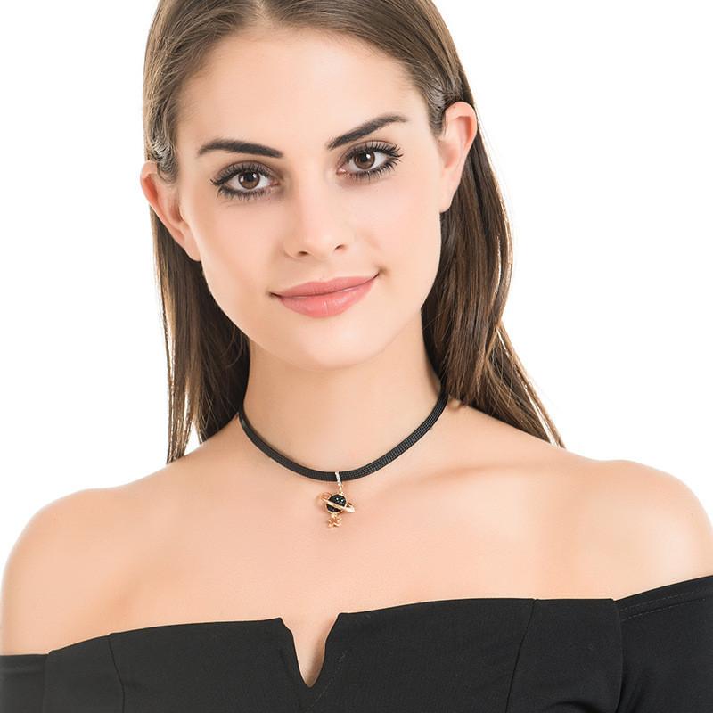 Modern Black Choker Necklace For Women Combining Alloy And Crystal With Contemporary Sun Pendant Shaped
