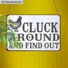 2D Flat 1pc 12"x8" Retro Chicken Humour Aluminium Wall Art with "CLUCK AROUND AND FIND OUT" Quote - Vintage Farm Decor, Rooster Silhouette Design