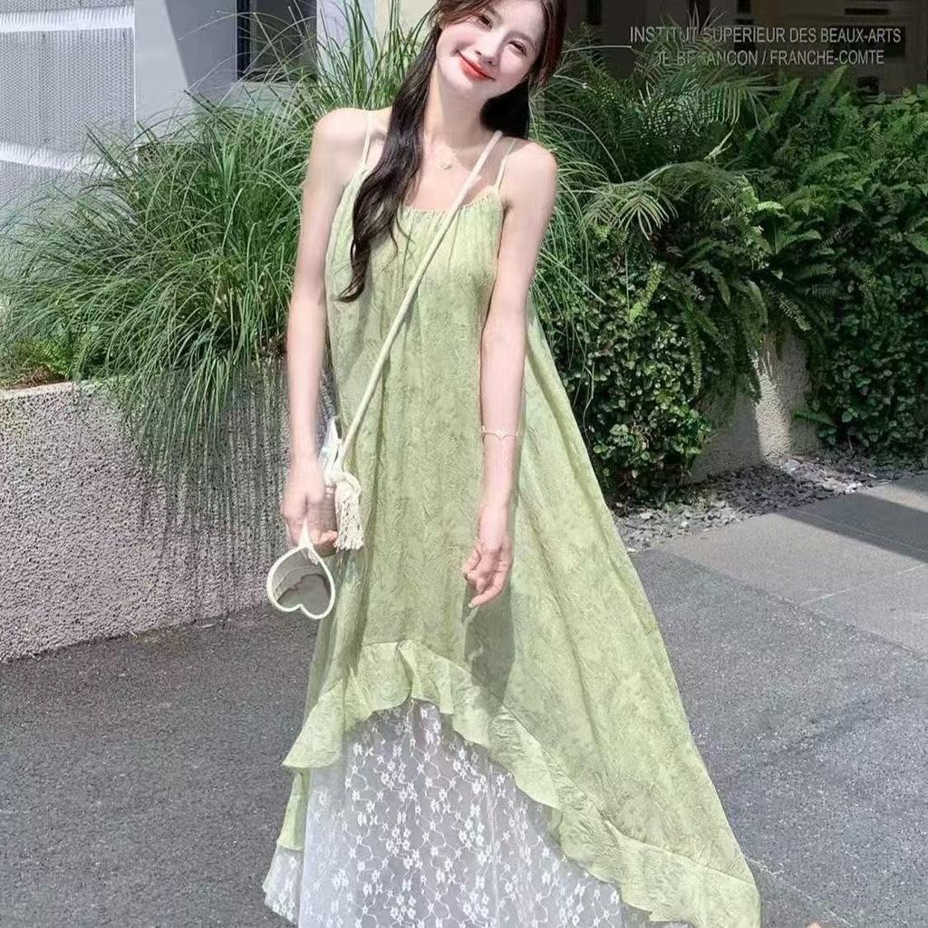 French sweet 2026 floral summer splicing new seaside suspender holiday temperament irregular dress skirt
