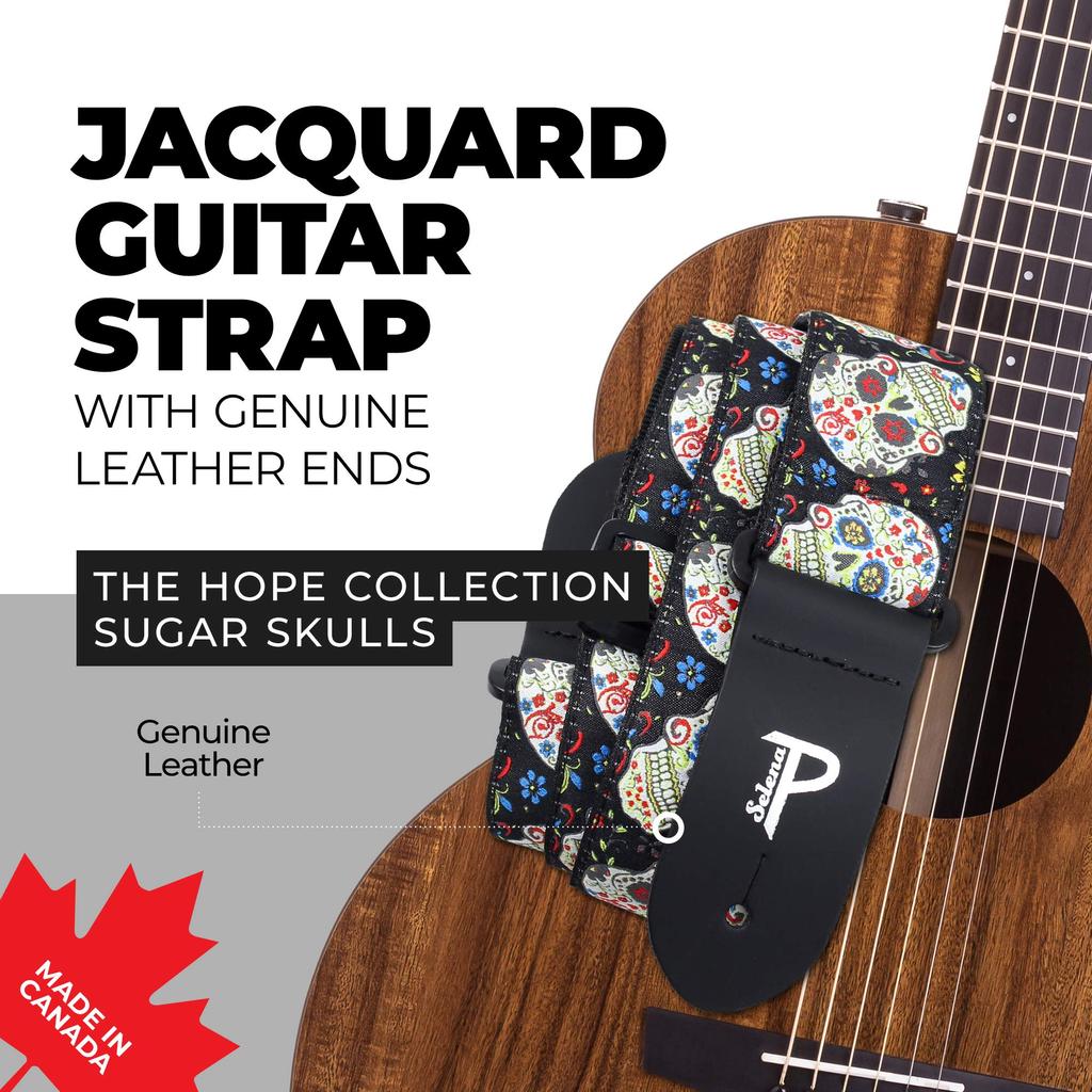 Black Skull Jacquard Guitar Hope Jacquard Black Skulls Perri's TWS-6802 Strap,