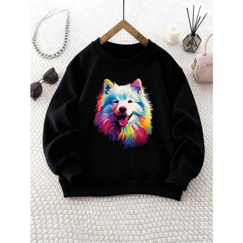 Kids Crewneck Sweatshirt, Colorful Dog Print Casual Long Sleeve Top 110