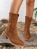 Fashion European and American retro embroidered mid-calf Western cowboy boots, thick heels for slimming, thin suede rider boots