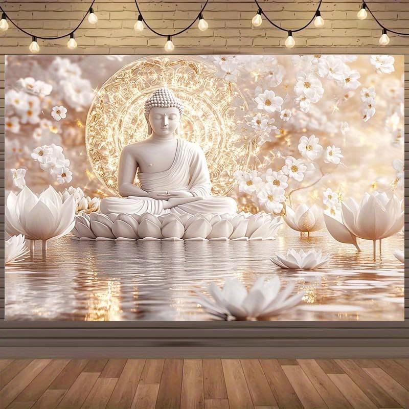 "Buddha Lotus Polyester Tapestry Multi-Size Wall Art for Home Decor Zen Gift Meditation Room Bedroom"