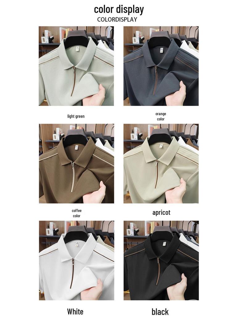 Jin An Men's Seamless Short-Sleeve Spliced Polo Shirt with Half-Zip and Split Hem