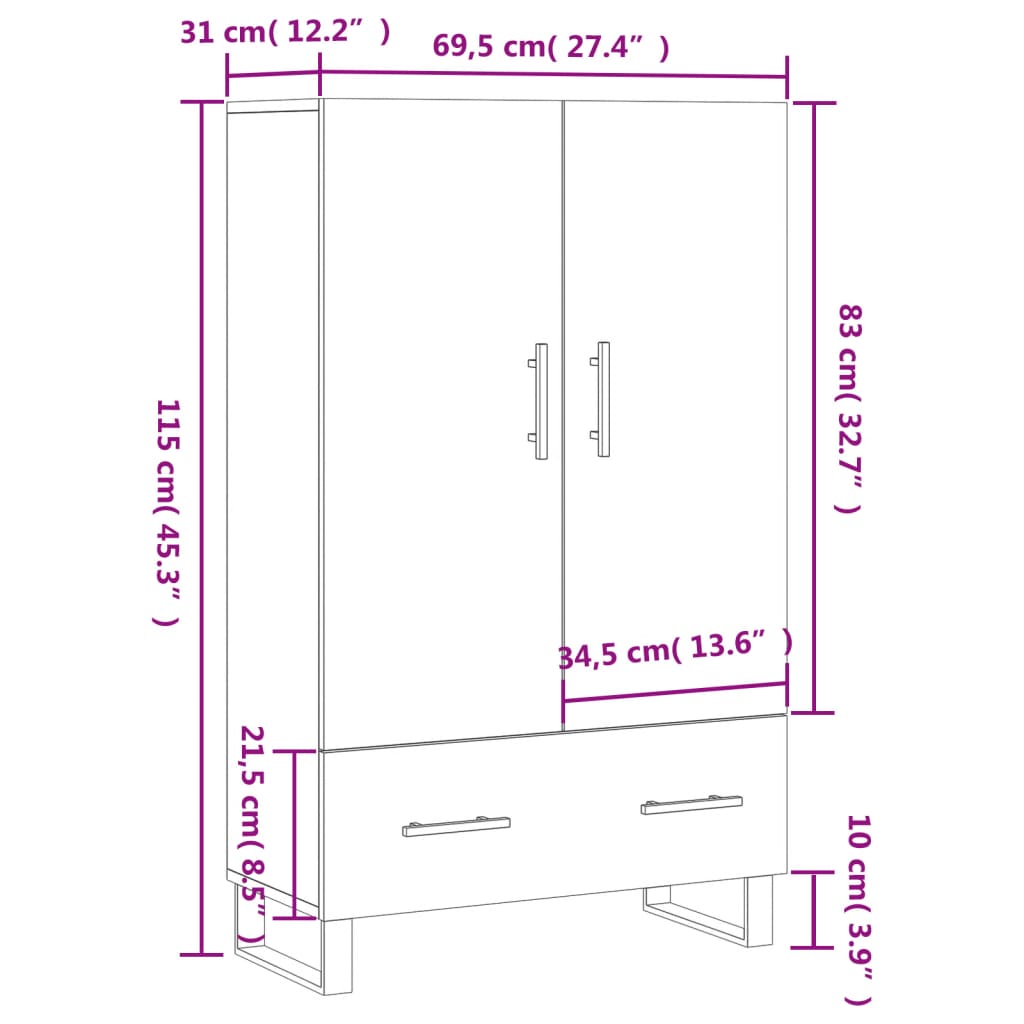 Highboard Grey Sonoma 69.5x31x115 cm Engineered Wood