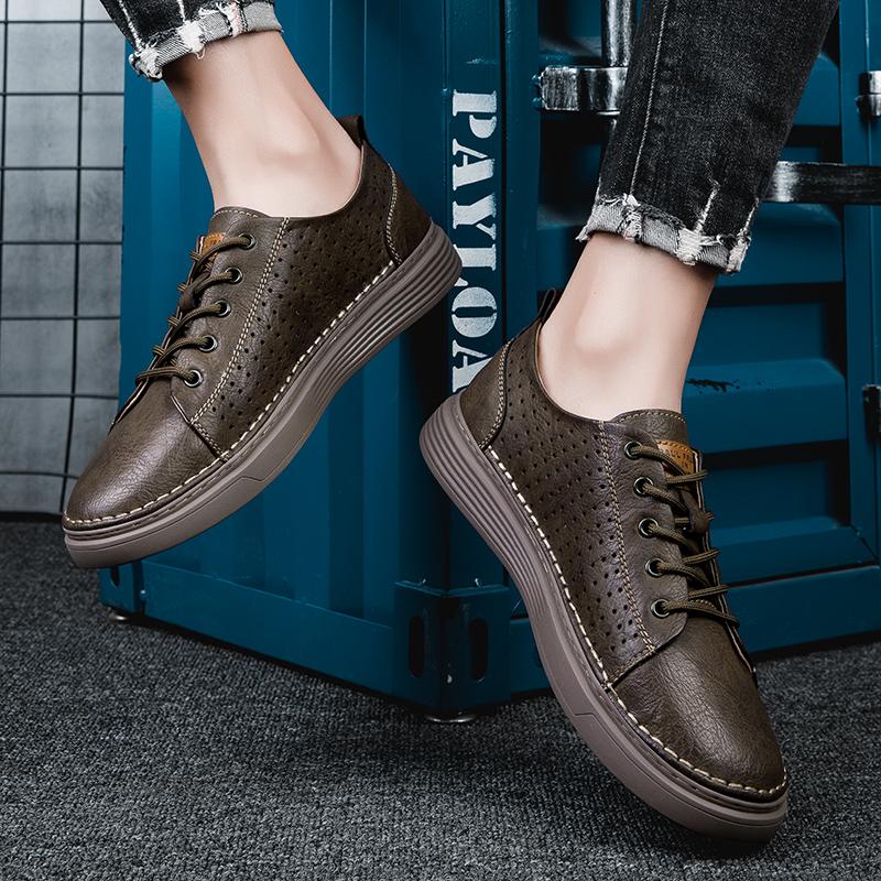 Wysokiej jakości męskie nowe dwuwarstwowe buty z krowiej skóry 2024 Modne męskie buty outdoorowe oddychające, sznurowane, z niską cholewką