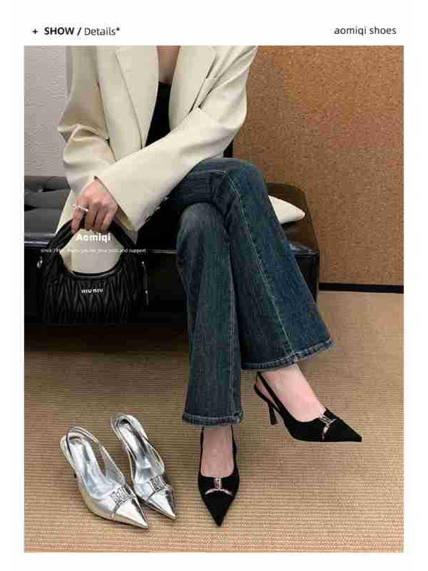 Elegant 2025 Black High-End Women's Pointed Toe High Heel Sandals