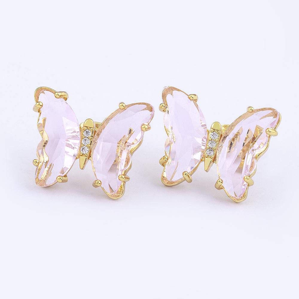 Nidin New Fashion 8 Colors Exquisite Lovely Butterfly Transparent Crystal Zirconia Stud Earrings Feminity Elegant Jewelry Gift