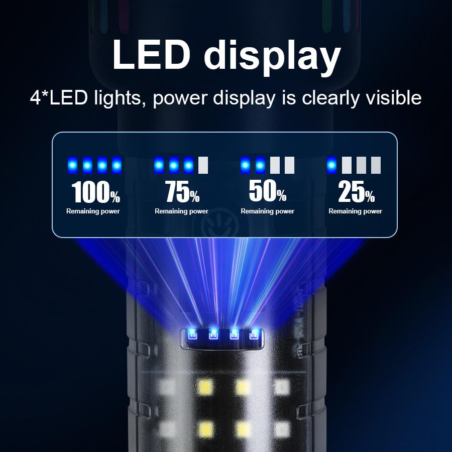 High Power Rechargeable LED Flashlight 90000LM Super Bright 30W LED Torch Light With COB Lights Built-in Battery Camping Lamp