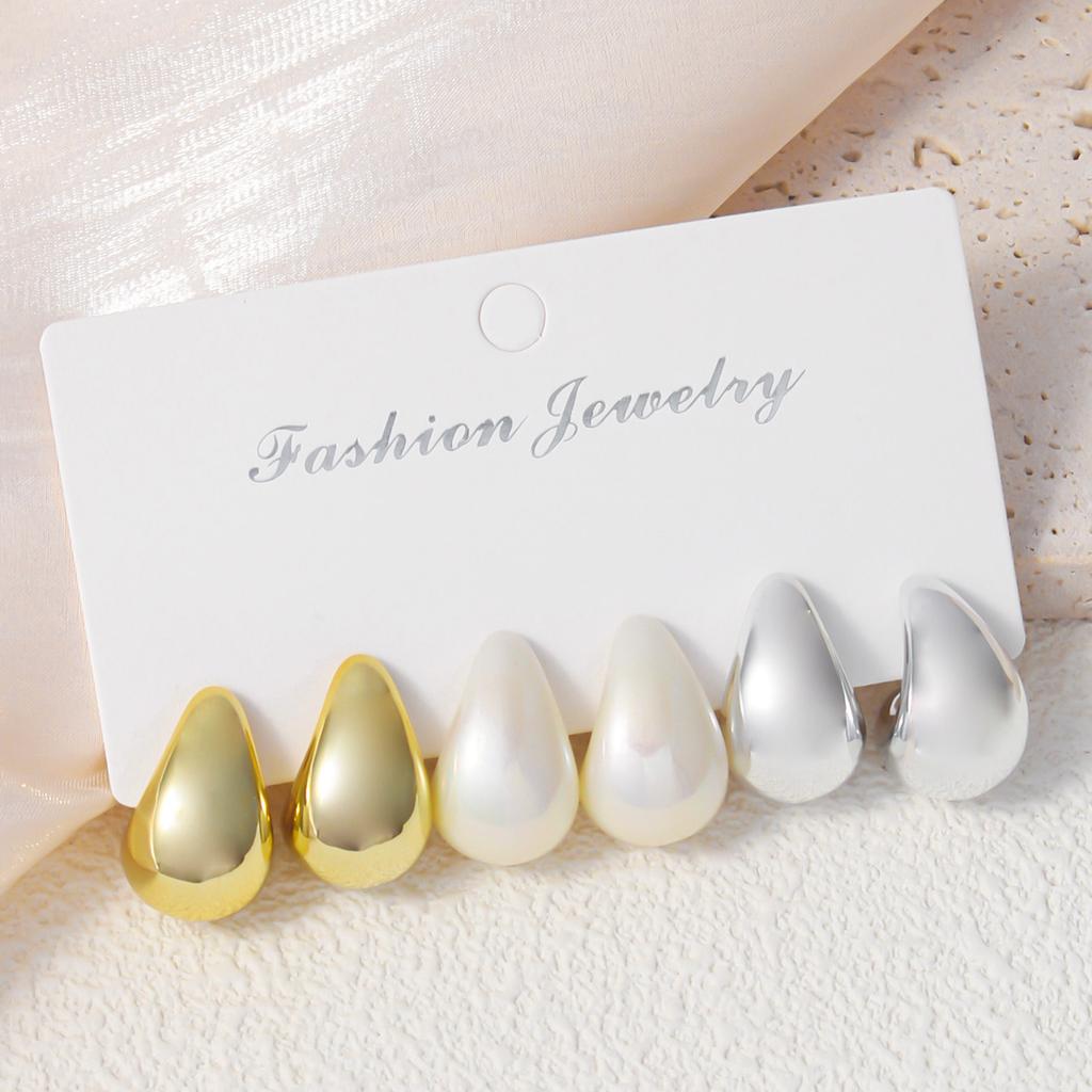 6Pcs Classic 3-Color Waterdrop Stud Earrings Women's Smooth Punk Earring Set, Versatile Party Dating Zircon for Daily Use