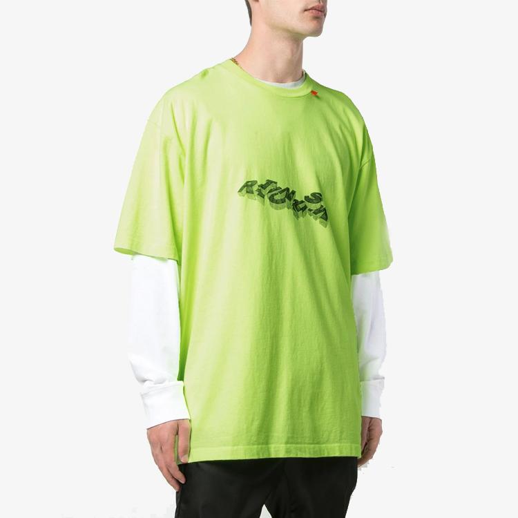 Off-White Ss20 3D Pencil Arrow Print Loose Short Sleeve T-Shirt Men Tops Fluorescent-Green OMAA038R201850106210