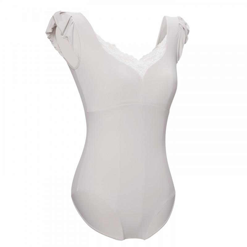 Womens Short Sleeve V-Neck Ballet Leotard With Lace Trim Dance Training Yoga Gymnastics