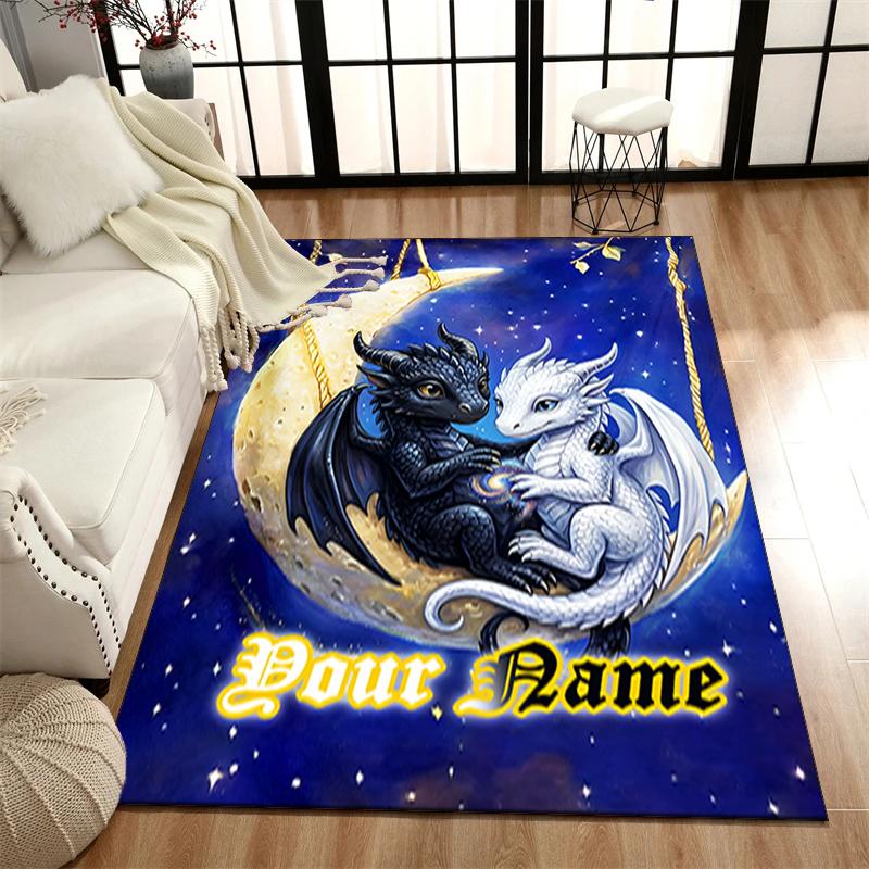1PC Custom Name Dragon Moon Romance Theme Floor Mat Ideal for Living Room, Game Rooms, Office, Bedroom,Floor Mat Playful Design