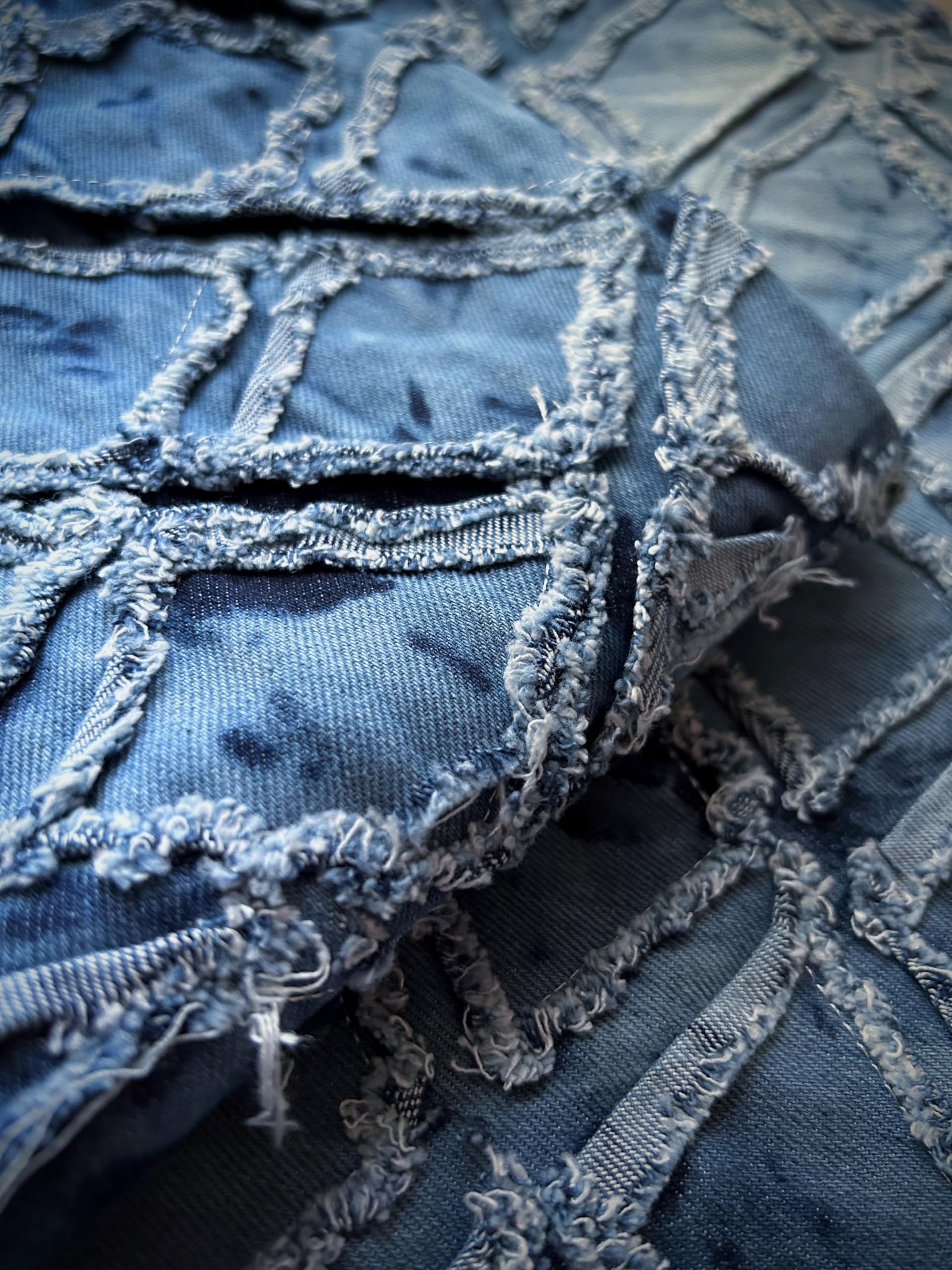 

Fringe Diamond Denim Handmade Denim Thin Cotton Denim Fabric Scraps Fabric, Remnants, Fabric, (Night Sky, 50cm)