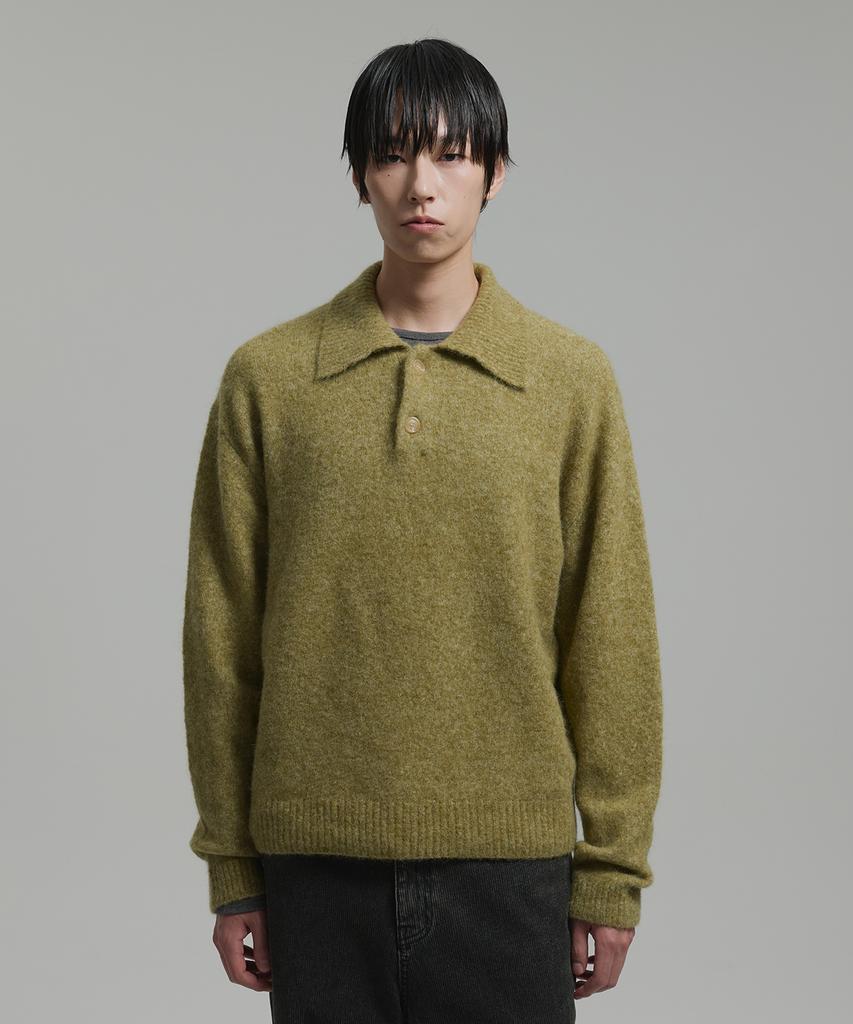 NONBLANK Mohair Crop Collar Knit_Khaki