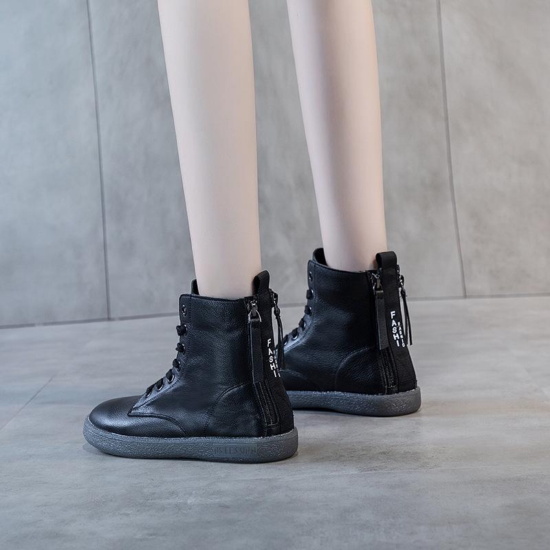 Women's Plus Size High-Top White Martin Boots - 2025 Versatile Autumn/Winter Flat-Bottom with Thickened Fleece and Double Zippers.