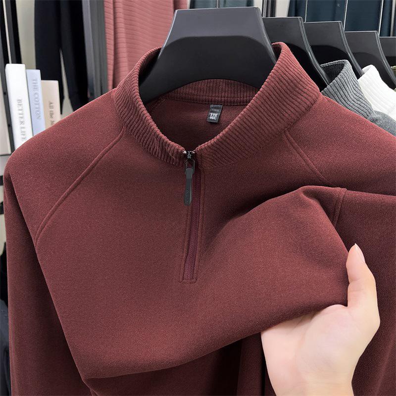Men's Double-Sided Brushed Cationic Long-Sleeve Half-High Collar Zipper Sweatshirt
