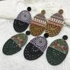 European Retro Wooden Long Print Earrings with Hollow Design