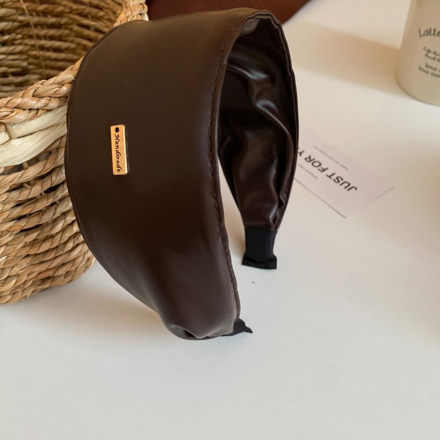 Vintage Maillard Wide Leather Headband Headband High Cranium Top Versatile Hair Accessories Women