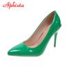 Fashion Aphixta 2025 Green Super High 3.94inch Stiletto Heels Women's Pumps Thin Heels Pointed Toe Colorful Patent Leather Office Shoes