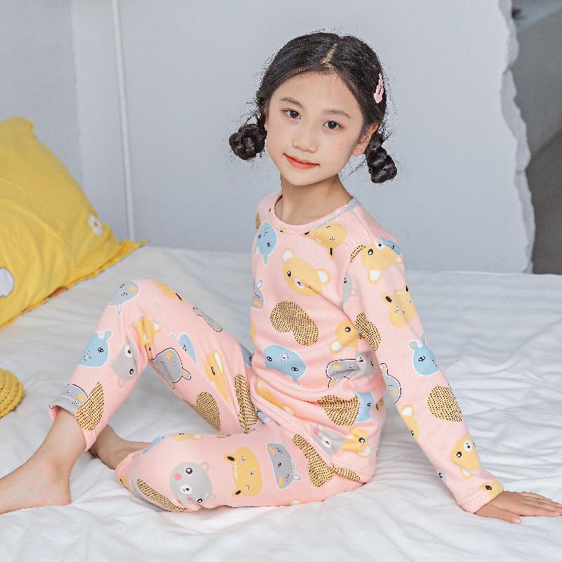 Sada dětského plyšového termoprádla - Chlapecký a dívčí teplý podzimní/zimní dvoudílný oblek