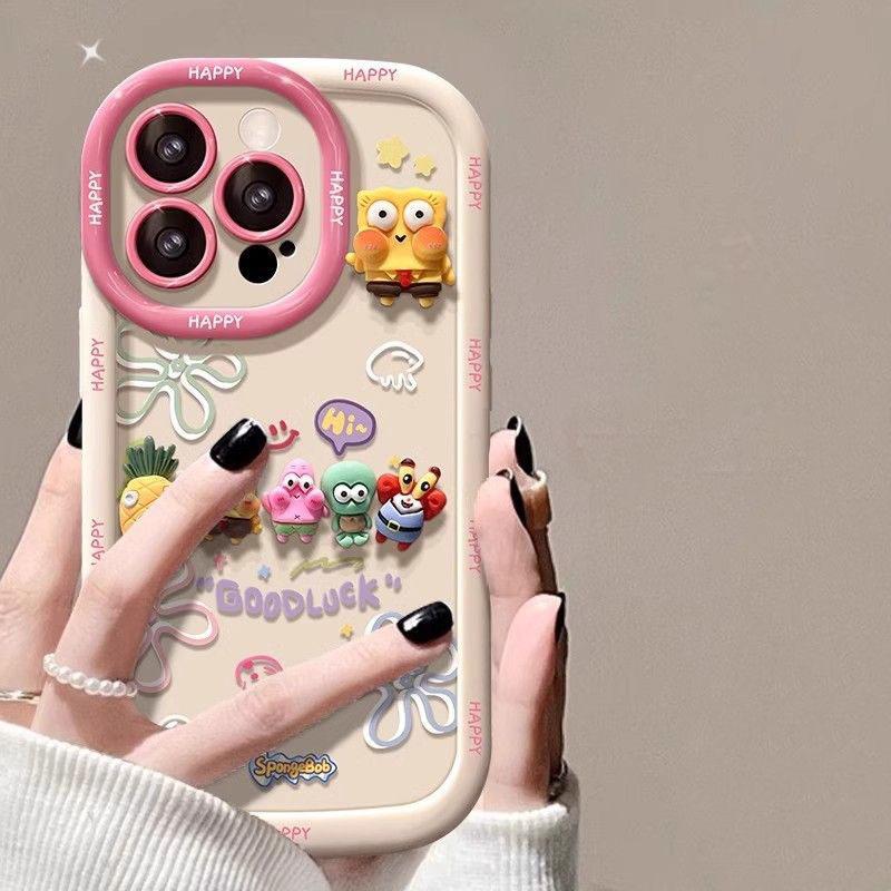 Applicable To Apple 16 SpongeBob SquarePants Mobile Case Cartoon IPhone 15p Skin Feel Diy All Inclusive Protective Case 14