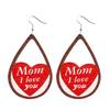 1 Pair 2023 Cut Wooden MOM I LOVE YOU Teardrop Heart Wood Dangle Earrings for Mom Mother Day Gift Novel Wood Jewelry
