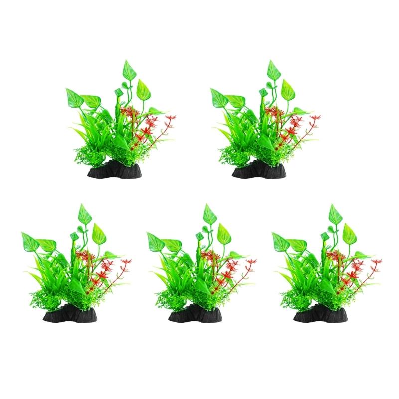 5PCS Life Like Plant Fishtanks Decoration Artificial Water Plant with Base for Office Commercial Use Aquariums Landscape
