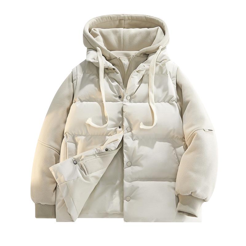 Men's Faux Two-Piece Hooded Puffer Jacket - Thick, Warm, Loose Fit