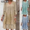 Fashion Autumn Winter Solid Color Print Long Sleeve V-Neck Casual Dresses