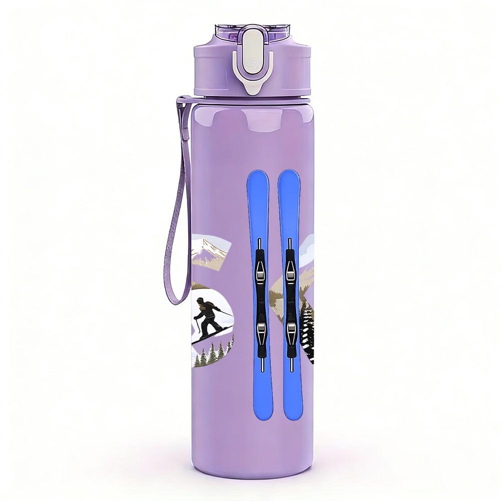 1PC Ski Sport Winter Equipment Print 750ml Color Plastic Sports Water Bottle Leakproof Flip Straw Lid Suitable for Sports Office Home Use