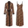 Good Morning with You Sexy Pajamas Wild Leopard Print Ice Silk Strap Night Dress Long with Chest Pad Can Be Outwear Nightgown Suit