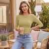 Women's Ribbed Slim Fit Top Three Quarter Sleeve Crew Neck Stretchy Knit Shirt Casual Basic Layering Tee