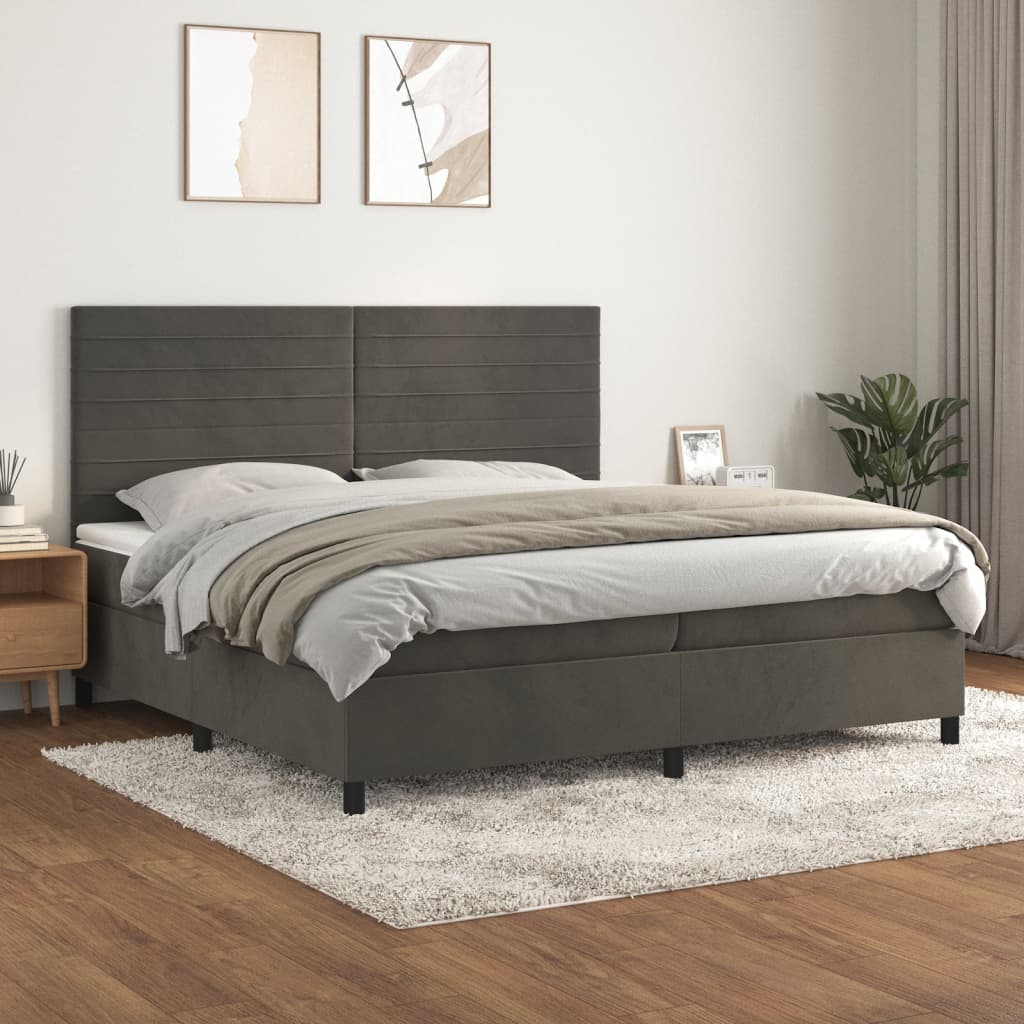Box Spring Bed with Mattress Dark Gray 200 x 200 cm Velvet