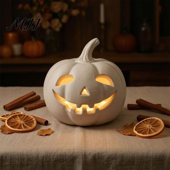 Gift for Halloween Lovers Pumpkin Lantern Ornament, Resin Hollow Tabletop Figurine, Farmhouse Thanksgiving Decor Decorative Table Centerpieces