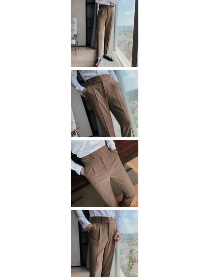 Herren Slim-Fit High-Waist Einfarbig Businesshose