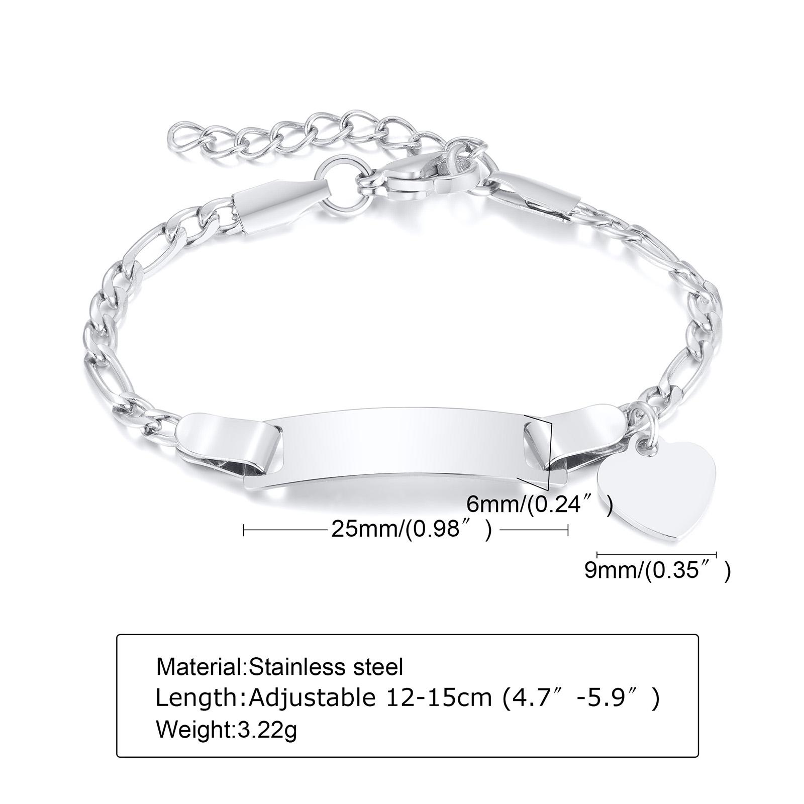 

Custom Personalized Name ID Bracelet Gilrs Boy Gifts, Stainless Steel Curb Chain Link Crown Bracelet Not Allergic NO Engrave
