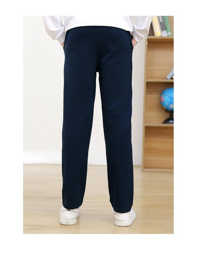 Calças Esportivas Retas com Forro de Fleece Azul Escuro para Meninas do Ensino Fundamental - Uniforme Escolar Primavera/Outono