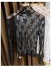 Fleece-Lined High-Neck Sheer Lace Base Layer for Women – Autumn/Winter Trendy White Mesh Top