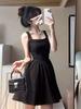 Feeling Hepburn Super Fairy Small Black Suspender Dress Summer Waist New Small Temperament Short Dress