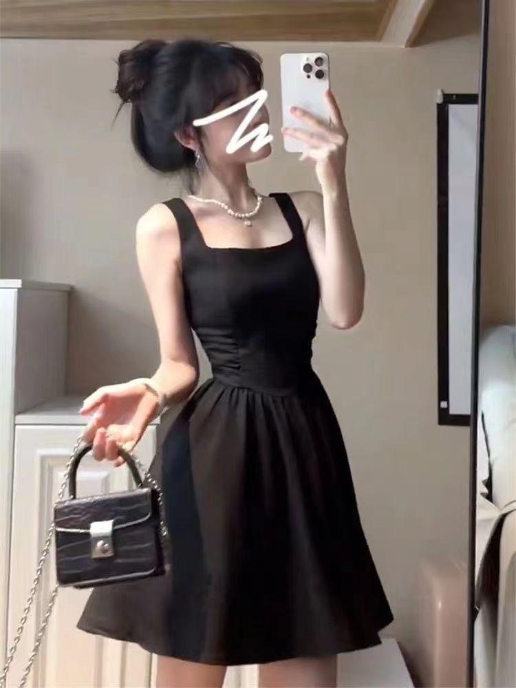 Feeling Hepburn Super Fairy Small Black Suspender Dress Summer Waist New Small Temperament Short Dress