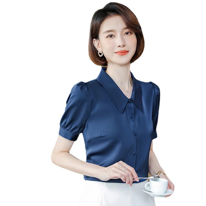 Women's Short-Sleeve White Chiffon Shirt - Trendy Professional Summer Top
